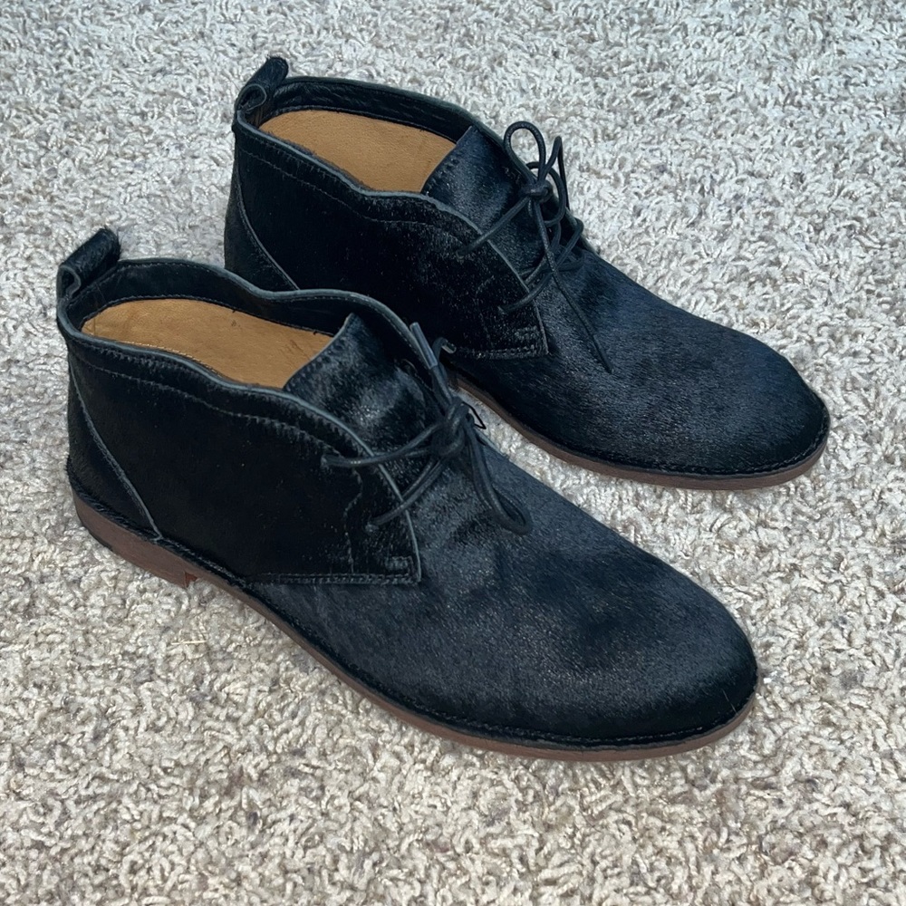 Booties Chukka Calf Hair Leather Classic Addy Black Lace Up